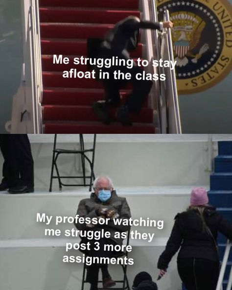 UofComedy • College Memes on Instagram: “Legendary combo _____________ #plane #stairs #staircase #falling #afloat #assignment #chair #sitting #collegememes #universitymemes…” Memes College Life, College Memes Funny Hilarious, Falling Down Stairs Meme Funny, Finals Meme, Common Memes, Academic Humor, College Life Humor, University Memes, College Meme