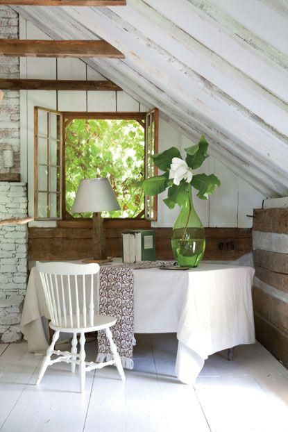 Stylish Southern Homes – Garden & Gun Shabby Chic Cabin, Chic Cabin, New Victorian, Attic Renovation, Attic Remodel, Southern Homes, Attic Rooms, Rustic Cabin, My Dream Home