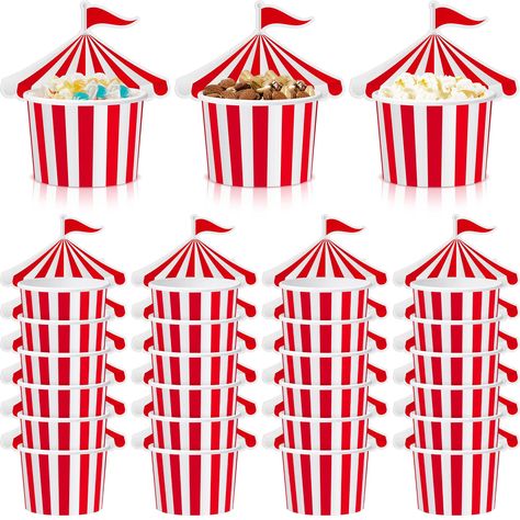 PRICES MAY VARY. Sufficient Paper Ice Cream Cups: the package contains 24 pieces of red and white ice cream cups with 24 circus tent cards and 2 sheets of glue point dots (you can use point dots to attach cards to cups for decoration), sufficient quantity to meet your various needs Proper Size: the paper carnival cups are approx. 3.54 x 2.95 x 2.44 inches/ 90 x 75 x 62 mm, proper size and capacity can hold 8 oz water or other drinks, lightweight and portable to carry Quality and Safe Material: t Circus Carnival Birthday Party, Carnival Party Favors, Carnival Baby Showers, Sundae Cup, Yogurt Dessert, Ice Cream Cups, Food Soup, Carnival Themed Party, Circus Tent