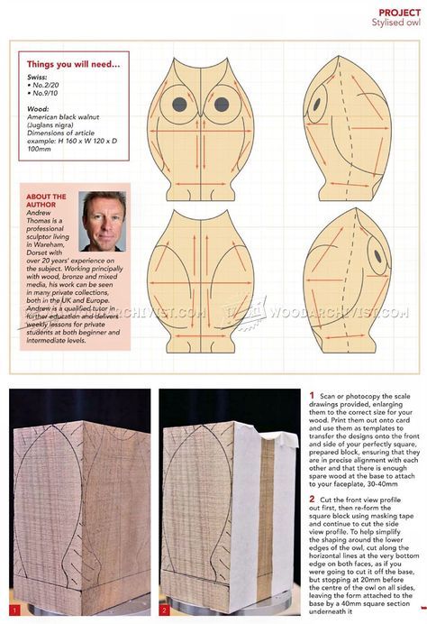 #1304 Carving Owl - Wood Carving Patterns - Wood Carving Patterns and Techniques Whittling Patterns, Whirligigs Patterns, Intarsia Wood Patterns, Wood Carving Faces, Dremel Carving, Simple Wood Carving, Wood Carving For Beginners, Dremel Projects, Soap Carving