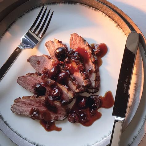 Seared Duck Breast with Cherries and Port Sauce Recipe | Bon Appétit Rosemary Sauce, Duck Breast Recipe, Seared Duck, Easy Dinners For Two, Cherry Sauce, Olive Oil Recipes, Duck Breast, Duck Duck Goose, Roast Duck