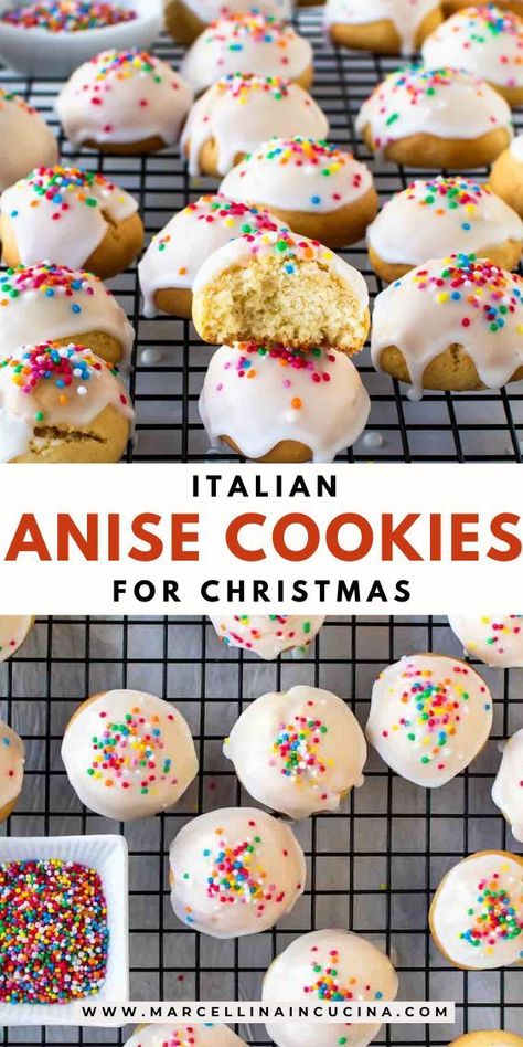 Bring a taste of Italy to your holiday celebrations with this classic Italian Anise cookie recipe! Soft, tender, and bursting with delicious anise flavor, these cookies are topped with a sweet glaze and colorful sprinkles, making them perfect for a Christmas cookie platter or any festive occasion. Stella Doro Cookies, Christmas Anise Cookies, Italian Anise Christmas Cookies, Italian Cookies With Anise, Anise Cookies Recipe, Italian Nut Cookies, Anise Shortbread Cookies, Soft Biscotti Recipe Italian, Italian Anise Cookies Recipes