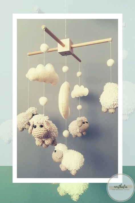 Free Amigurumi Baby Mobile Sheep Crochet Pattern Crochet Crib Mobile, Crochet Nursery Mobile, Crochet Cot Mobile Free Pattern, Crochet Farm Animal Mobile, Dino Crochet Pattern, Crochet Sheep Mobile Free Pattern, Sheep Crochet Pattern, Dino Crochet, Sheep Mobile