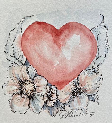 Ethereal Love, Art Ethereal, Watercolor Valentine, Etsy Artwork, Valentines Watercolor, Sunflower Cards, Heart Flowers, Simi Valley, Flowers Watercolor