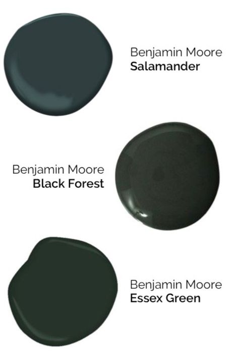 Great trim paint color...Black Forest by Benjamin Moore! Olive Black Paint Color, Dark Green Black Paint Color, Black Forest Benjamin Moore, Dark Black Green Paint, Olive Black Paint, Greenish Black Paint, Black Forest Paint, Black And Green Office, Black Green Paint Colors