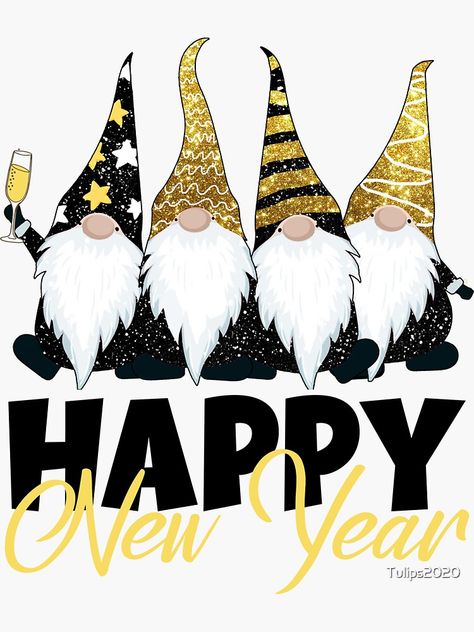 "Happy New Year gnomes" Sticker by Tulips2020 | Redbubble New Years Gnomes Wallpaper, New Year Gnomes Wallpaper, Gnome Happy New Year, Happy New Year 2024 Gnomes, Gnome Happy New Year 2024, New Years Gnomes, Cute Happy New Year Pictures, New Year Sale Design, 2024 New Year Design