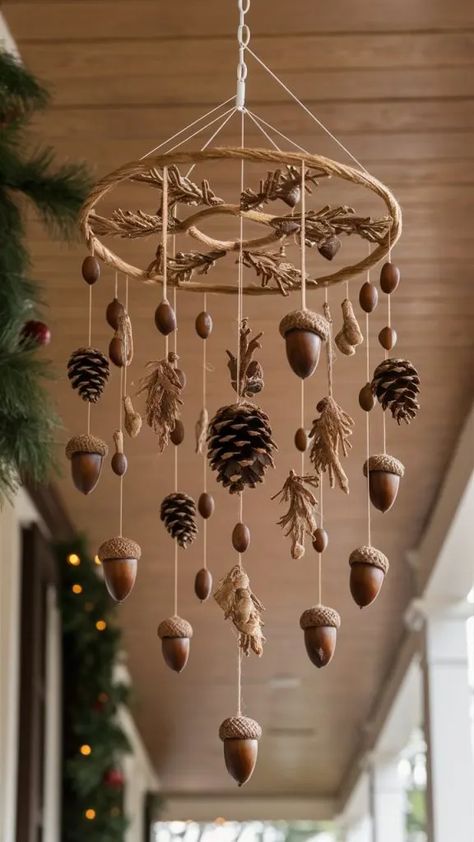 Autumn Decor Outside, Harvest Display Ideas, Crafts To Do With Pinecones, Christmas And Fall Decor Together, Glands Deco, Acorn Magic, Fall Nature Crafts, Autumn Door Decorations, Home Made Christmas Decorations