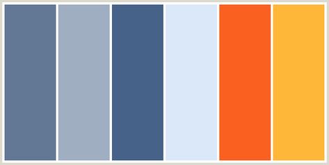 Grey-blue, medium blue, yellow and orange color scheme. This would ... Orange Color Schemes, Orange Color Palettes, Interior Color Schemes, Red Colour Palette, Grey Color Palette, Hex Color Codes, Baby Blue Colour, Blue Color Schemes, Blue Colour Palette