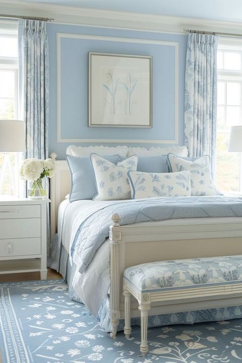 42+ Bedroom Color Scheme Ideas to Refresh Your Sanctuary - Blushiee Palladian Blue Bedrooms, Light Teal Bedroom, French Country Bedrooms Romantic, Modern Genshin, Pale Blue Bedrooms, Bedroom Color Scheme Ideas, Baby Blue Bedrooms, Genshin Dr, Light Blue Rooms