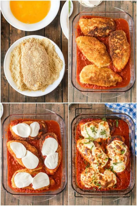 Chicken Parm For One, Oven Chicken Parmesan Recipe Easy, Chicken Parmesan In The Oven, Parmesan Crusted Chicken With Marinara, Chi Ken Parmesan, Chicken Parmesan Recipe Fresh Mozzarella, Best Parmesan Chicken Recipe, Healthier Chicken Parmesan, Chicken Parmesan Breading Recipe