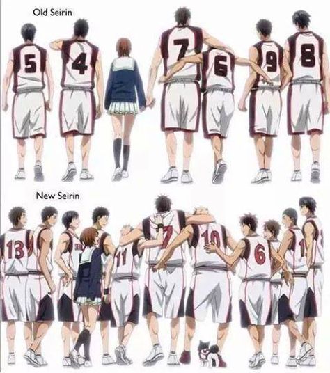 Then & Now -Kuroko no Basket Seirin Team, Kagami Kuroko, Desenhos Love, Kuroko No Basket Characters, Basketball Kuroko, Kuroko Basket, Basketball Anime, Kurokos Basketball, Kuroko Basketball