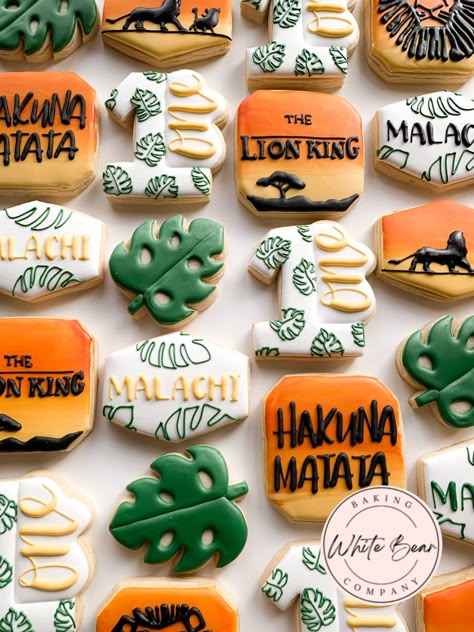 Lion King Royal Icing Cookies, Lion King Themed First Birthday, Lion King Birthday Cookies, Lion King Bday Party Ideas, Wild One Lion King Birthday, Lion King Birthday Party Decorations, Lion King 3rd Birthday Party, Lion King Baby Shower Cookies, Lion King Cookies Decorated