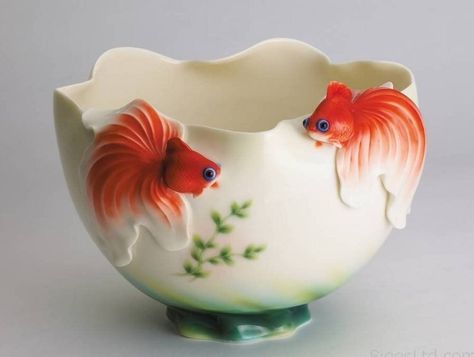 Franz Sculptured Porcelain Goldfish Bowl Magical Tea, Franz Porcelain, Franz Collection, Goldfish Art, Goldfish Bowl, Ceramic Collection, Vintage Kitsch, Porcelain Bowl, Ceramic Bowl