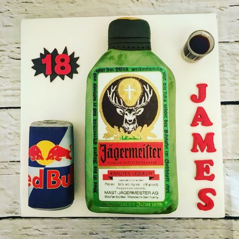 Jäger bottle cake with jäger jelly shot Jaeger Bomb, Halloween Jello Shots, 7 Layer Salad, Bomb Cake, Jelly Shots, Bottle Cake, 21st Cake, Jello Salad, Shot Recipes