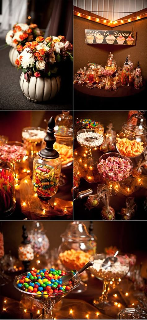 Creative and Festive Fall Halloween Wedding Ideas / http://www.himisspuff.com/halloween-wedding-ideas/ Header Halloween, Ideas Para Catering, Halloween Wedding Ideas, Halloween Weddings, Candy Buffet Wedding, Halloween Themed Wedding, Halloween Cans, Candy Table, Wedding Candy