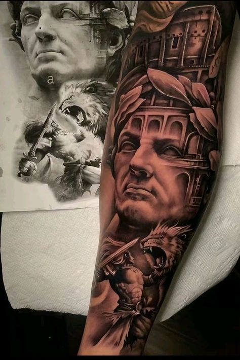 Roman Spartan Tattoo, Ancient Rome Tattoo, Roman Tattoo Ideas, Rome Tattoo, Back Ear Tattoo, Best Tattoos For Men, Pegasus Tattoo, Roman Tattoo, Gladiator Tattoo