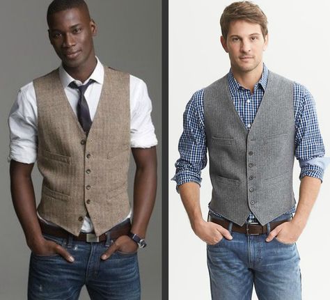 How To Wear A Vest (Waistcoat) ~ 40 Over Fashion Casual Vest Outfits, Men Vest Outfits, Vest Outfits Men, Waistcoat Outfit, Mens Vest Fashion, Men Vest, Herren Style, Mens Waistcoat, Waistcoat Men