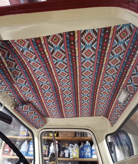 Western Headliner Truck, Square Body Interior Ideas, Truck Headliner Ideas, Boho Garage, Car Headliner Ideas, Western Truck Interior, Truck Headliner, Headliner Ideas, Car Headliner Repair