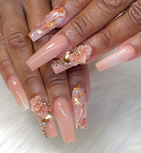 Peach Design Nails, Colourful Acrylic Nails, Ombre Gel Nails, Peach Design, Fantasy Nails, Nude Nail Designs, Ombre Acrylic Nails, Nails Design With Rhinestones, Dope Nail Designs