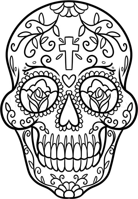 Sugar Skull Drawing, Skull Template, Skull Sketch, Candy Skull, Skull Coloring Pages, Simple Sugar, Day Of The Dead Skull, Candy Skulls, Mexican Skulls