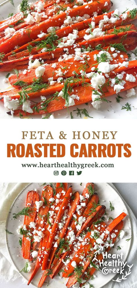 Roasted Carrots with Feta Dinner With Roasted Carrots, Gluten Free Feta Recipes, Lemon Dijon Roasted Carrots With Feta, Carrot Feta Salad, Healthy Greek Side Dishes, Spiced Roasted Carrots With Lemony Whipped Feta, Winter Carrot Recipes, Roasted Carrots With Feta Cheese, Honey Feta Carrots