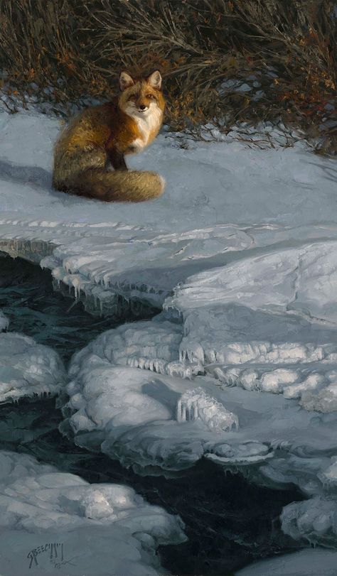 Greg Beecham, Eyes Study, Shadow Riders, Blues Art, Winter River, Fox Artwork, Wind River, Wildlife Artwork, Fox Painting