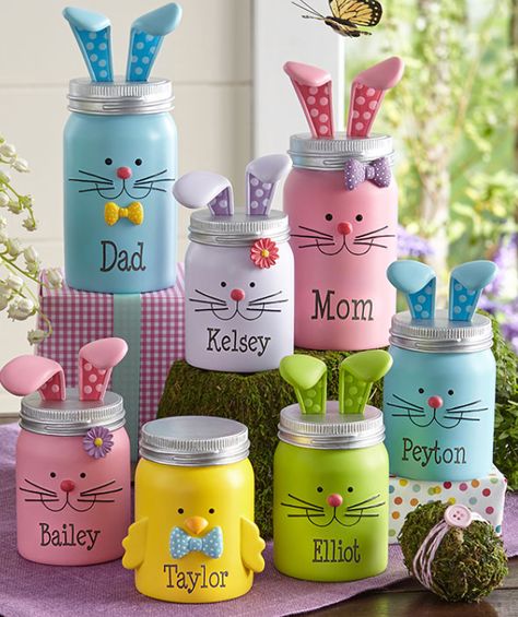 Easy Easter Crafts For Kids, Easter Mason Jars, Easter Craft Decorations, Easy Easter Crafts, Easter Bunny Crafts, Spring Easter Crafts, Diy Jar Crafts, Ideas For Easter Decorations, Mason Jar Crafts Diy