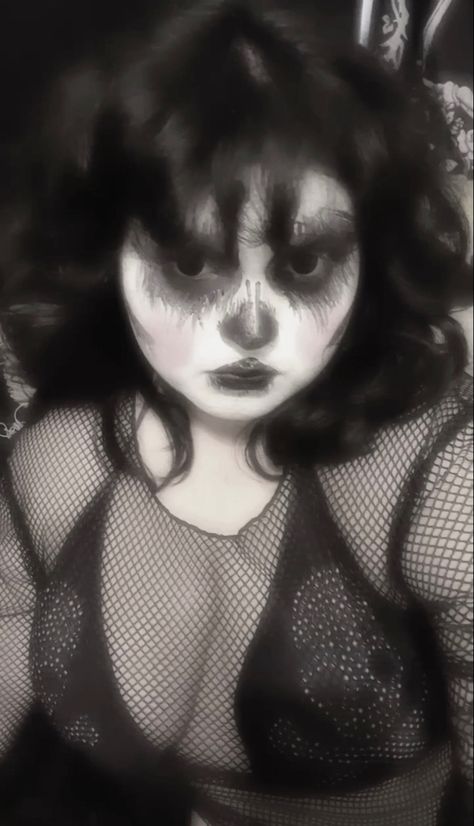 Girl pouty in corpse paint, fishnet top and skull bikini top Corpse Paint Girl, Corpse Paint, Metalhead Girl, Black Metal Girl, Skull Top, Alt Makeup, Fishnet Top, Goth Girl, Metal Girl