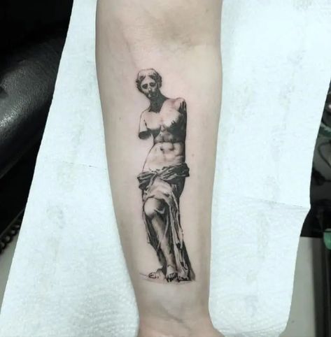 Statues Tattoo, Milo Tattoo, Greek Statue Tattoo, Unique Tattoos Black Women, Aphrodite Tattoo, Today Tattoo, Army Tattoos, Statue Tattoo, Greek Statues