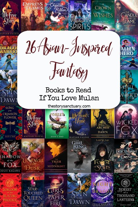 If you love stories inspired by Asian history, myth, and folklore, you won't want to miss this big list of Asian-Inspired fantasy written by Asian authors. #Disney #Mulan #MulanMovie #AsianInspired #ireadYA #books #toberead #booklist #bookrecs #AsianAuthors #ireadfantasy #mustread Summer Fantasy Books, Books By Asian Authors, Asian Romance Books, Asian Fantasy Books, Asian Authors, Historical Fantasy Books, Asian Books, Ya Fantasy Books, Mythology Books