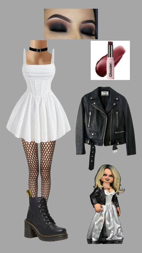 Tiffany Valentine inspired outfit! 🔪 #outfitinspo #halloween #halloweencostume #halloweenaesthetic #vibes #halloweenvibes #outfit #outfitcheck #aesthetic #oldschool #vintage Chucky Outfit, Chucky And Tiffany Costume, Chucky Halloween Costume, Tiffany Costume, Tiffany Valentine, Chucky Costume, Horror Halloween Costumes, Classy Halloween Costumes, Pretty Halloween Costumes