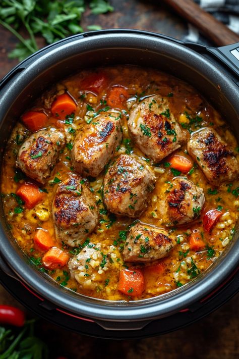 Meatballs simmering in a savory stew with carrots and herbs. Dinner In Instant Pot, Crock Pot Instant Pot Recipes, Instant Pot Dinner Ideas Healthy, Instant Pot Recipe Ground Beef, Clean Instant Pot Recipes, The Best Instant Pot Recipes, Amy And Jackie Instant Pot Recipes, Make Ahead Instant Pot Meals, Instant Pot Casseroles