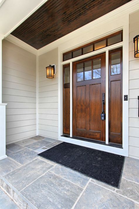 Craftsman Style Front Doors, House Plans Craftsman, Craftsman Style Porch, Craftsman Style Interiors, Craftsman Entry, Craftsman Front Doors, Craftsman Style Doors, Porch House, Craftsman Style Bungalow