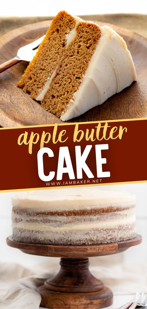 Dessert Recipes Using Apple Cider, Apple Butter Sheet Cake, Apple Butter Spice Cake, Apple Butter Cake Easy, Fall Foods Recipes, Fall Flavor Cakes, Recipes With Apple Butter In It, Recipes That Use Apple Butter, Apple Butter Pie Recipe