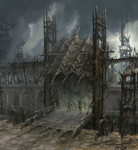 Orc City Concept Art, Orc City, Dungeon Door, Apocalypse Art, Lotr Art, Knight Art, Fantasy City, Fantasy Castle, Open Door