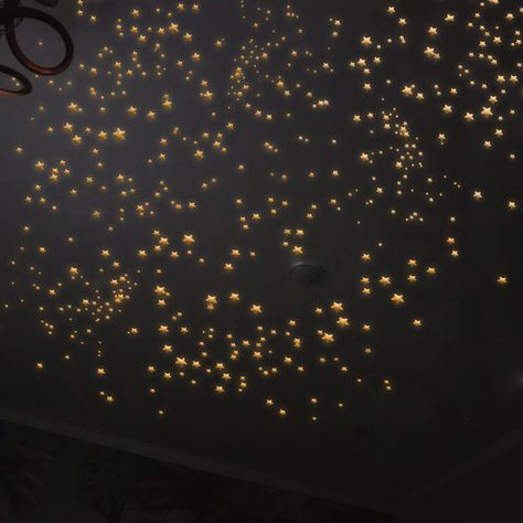 Glow In The Dark Star Stickers, Glow In The Dark Star Ceiling, Ceiling Stars Glow In The Dark, Twinkle Light Ceiling, Bedroom Ideas Stars, Moon And Stars Themed Nursery, Glow In The Dark Ceiling Stars, Glow Stars On Ceiling, Glow In The Dark Stars Bedroom