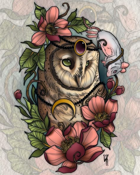 250+ Coolest Neo Traditional Tattoo Ideas (2023) - TattoosBoyGirl Cool Neo Traditional Tattoos, Neotrad Owl Tattoo, How To Draw Neo Traditional, Neotraditional Tattoo Art, Neotrad Animal Tattoo, Neo Traditional Animals, Neo Traditional Flash Tattoo, Neotraditional Back Tattoo, Neotraditional Owl Tattoo