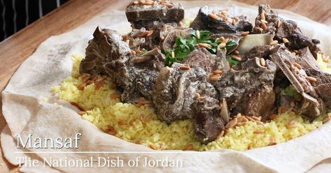 Mansaf, lamb served on a heap of golden rice with warm yogurt sauce, is the national dish of Jordan—and just the thing for a dinner party. Mansaf Jordan, Iftar Ideas, Dried Yogurt, International Meals, Jordanian Food, Youtube Vlogger, Golden Rice, Ramadan Iftar, Arabic Recipes