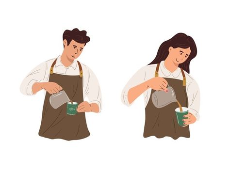 Man and woman workers working as coffee ... | Premium Vector #Freepik #vector #coffee #hand #cafe #flat Barista Illustration, Coffee Shop Illustration, Coffee Banner, Coffee Shop Logo Design, Illustration Man, Coffee Cartoon, Coffee Artwork, Mr Love Queen's Choice, Coffee Shop Logo