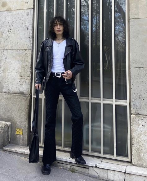 Mens Punk Rock Outfits, Masc Rock Outfits, Rock And Roll Outfits Men, Mens Rock And Roll Fashion, Rocker Guy Aesthetic, Rock Male Outfit, Rock N Roll Outfit Men, Rock And Roll Outfits For Men, 80s Fashion Men Rocker