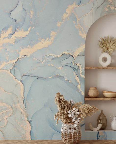 kitchen wallpaper ideas Marble Wallpaper Bedroom, Blue Marble Wallpaper, Marble Wall Mural, Café Design, Look Wallpaper, Peel And Stick Wall Mural, Countertop Decor, Luxury Marble, Mural Wall