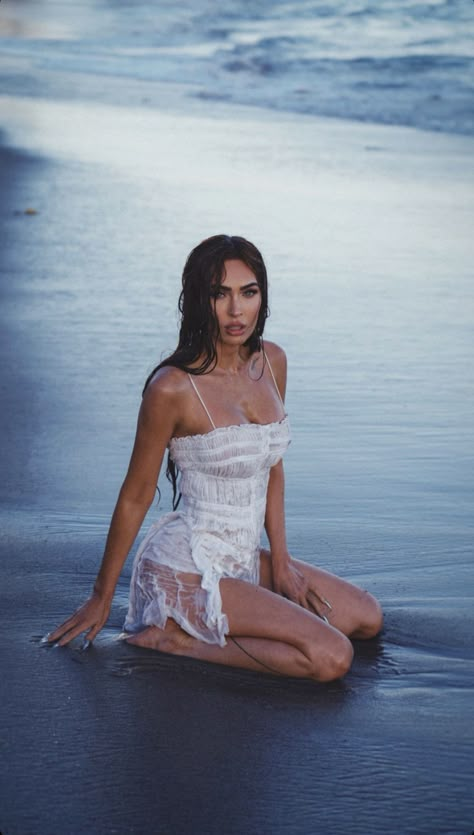 Beach Dress Photoshoot, Megan Fox Photoshoot, Beach Fashion Shoot, Megan Fox Style, Wet Dress, Beach Model, Glam Photoshoot, Beach Pictures Poses, Summer Photoshoot