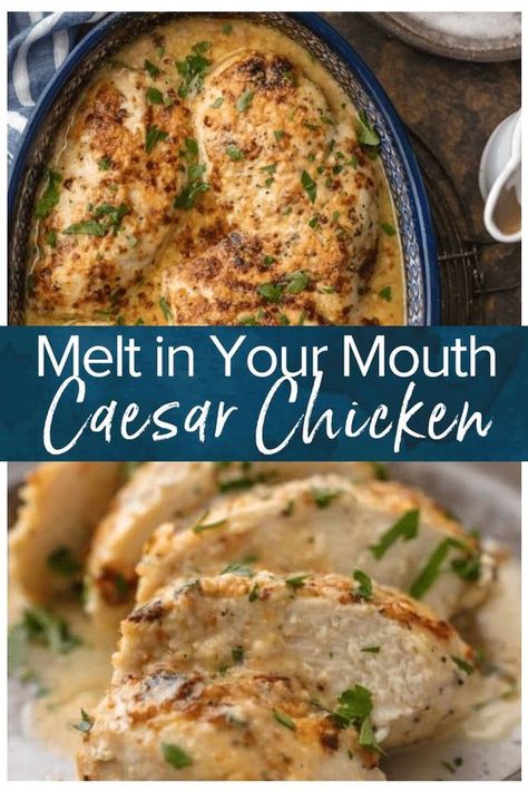 Meal Ideas For Dinner Easy Crock Pot, Baked Caesar Chicken, Melt In Your Mouth Chicken, Caesar Chicken, Easy Chicken Recipe, God Mat, Diet Vegetarian, Best Chicken Recipes, Goulash