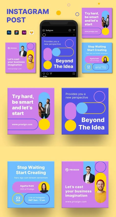 Instagram Post Template PSD Fun Fact Instagram Post Design, Faq Instagram Post Design, Instagram Post With Text, Purple Social Media Design, Bold Social Media Design, Graphic Social Media, Best Instagram Posts, Instagram Grid, Social Media Design Inspiration