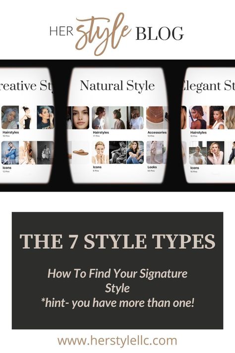 As a personal style coach and image consultant, I learned about Alyce Parsons and her 7 universal style types in school and it immediately changed the way I thought of my own personal style and how I needed to work with clients to find theirs. The truth is that most of us are more than one style type (usually 2 or 3). So read on to learn how to dial-in your own signature style from the 7 universal style types. | HER Style Heather Riggs What Are The Different Fashion Styles, Personal Style Types Outfit, Fashion Personality Types, How To Find Your Signature Style, 8 Style Aesthetics Types, Different Fashion Styles Types List Women, Hoc Style Types, Style Types Names, Womens Style Types