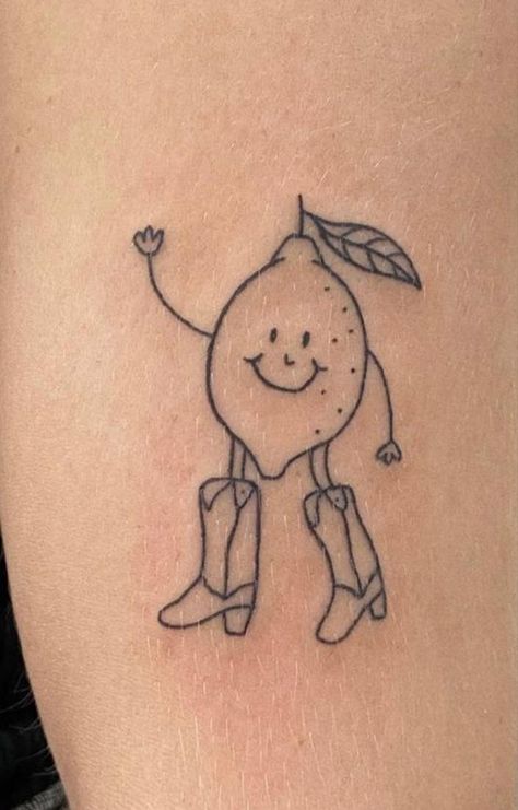 Funny Fine Line Tattoos, Cute Lemon Tattoo, Lemon Tattoo Ideas, Lemon And Lime Tattoo, Dainty Lemon Tattoo, Lemon Lime Tattoo, Martini Olive Tattoo, Lime Tattoo Minimalist, Simple Lemon Tattoo