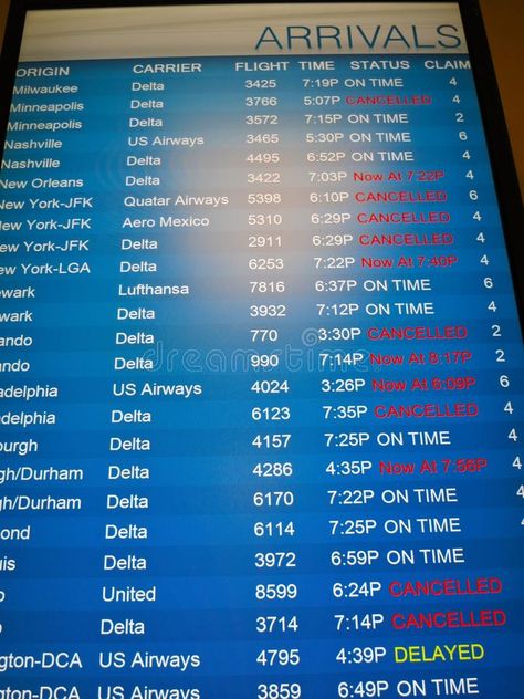 Flights Cancelled -- Arrivals board with flight ca stock image , #spon, #Arrivals, #board, #Flights, #Cancelled, #stock #ad Chart Aesthetic, Us Airways, Flight Schedule, Polar Vortex, Cancelled Flight, Bad Weather, Photo Image, Flight, Editorial