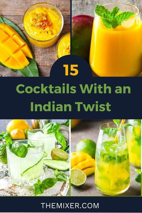 Indian Cocktail Party Decor, Indian Cocktails Recipes, Indian Mocktail Recipe, Indian Inspired Cocktails, Diwali Cocktails, Indian Cocktails, Indian Beverages, Mexican Cuisine Recipes, Summer Party Appetizers