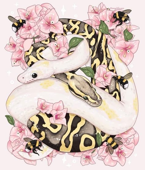 Ball Python Art, Python Drawing, Mooncat Nail, Reptile Drawing, Python Art, Snake Pictures, Snake Sketch, Reptile Art, Cute Snakes