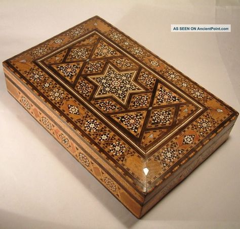 Antique Syrian Islamic Micro Mosaic Inlaid Wood Jewellery Box Islamic Mosaic, Wooden Mosaic, Inlaid Wood, Forever Mine, Islamic Wall Decor, Wooden Pattern, Antique Jewelry Box, Islamic Decor, Islamic Art Pattern